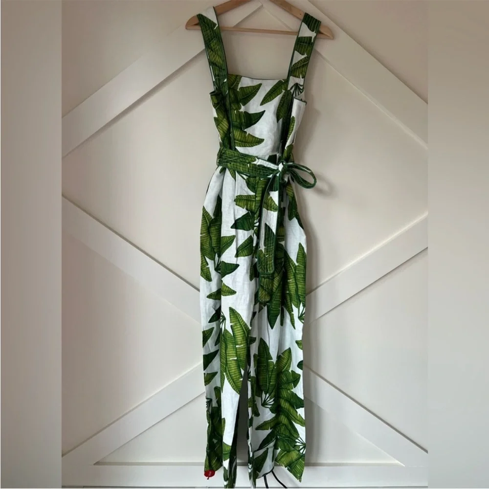 Farm Rio x Anthropologie Palm Fan Off-White Jumpsuit NWT Size XS Linen